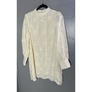 Women's Storia Mini Floral Embroidered Dress Butter Yellow Size Small High Neck